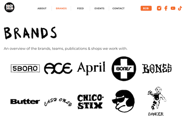 The Rock Solid Distribution 'Brands' page viewed on a tablet